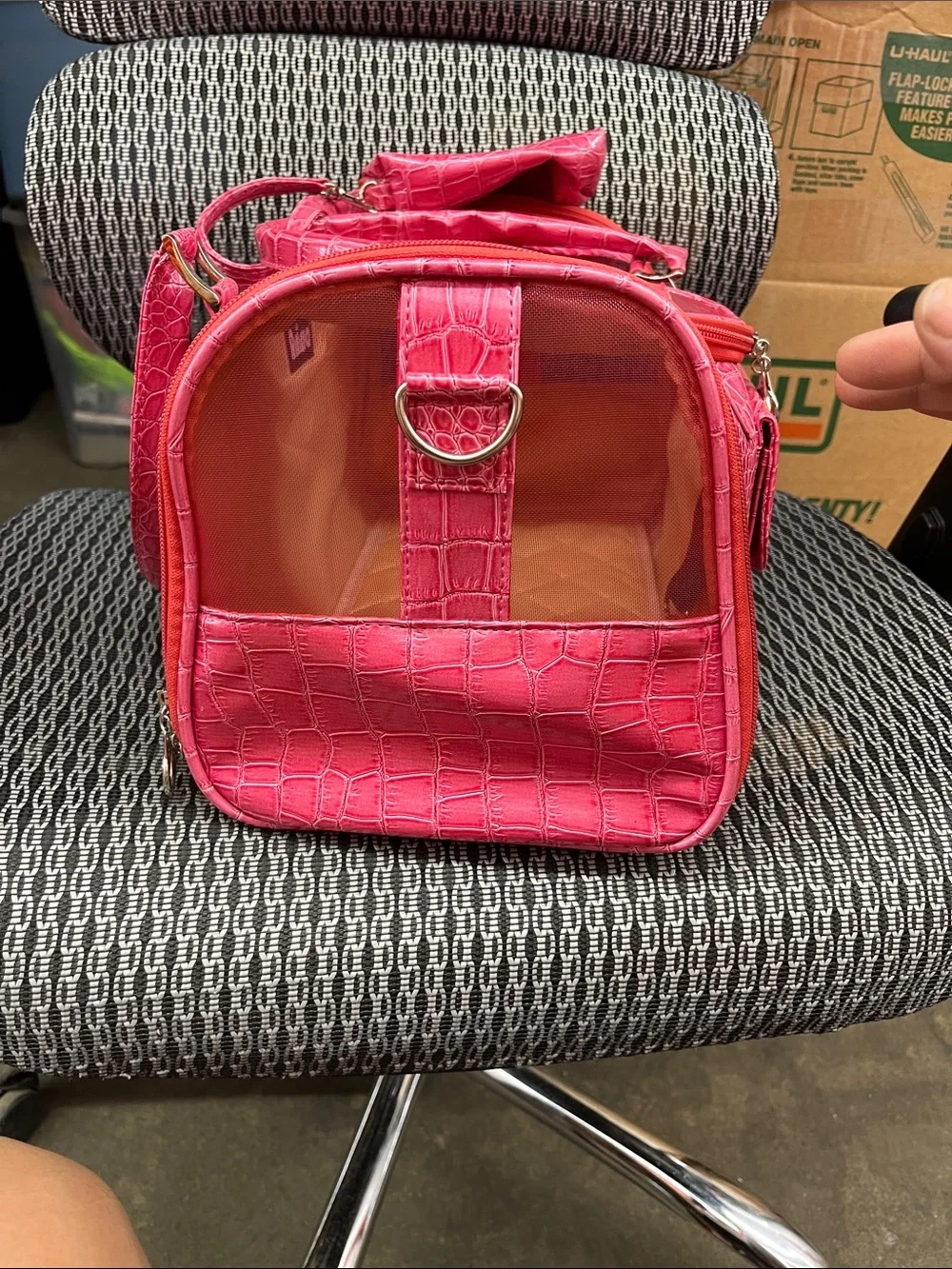 Hot Pink Faux Croc Small Pet Carrier with Dual Handles